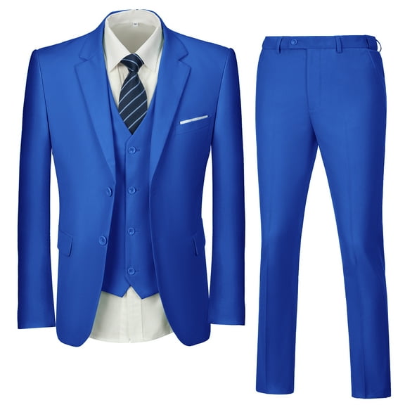 Wehilion Suit for Men Vintage Retro Wedding Suits Set Slim Fit 3 Pieces Jacket Blazer Groom Tuxedo Prom Mens Suit Royal Blue XXXL