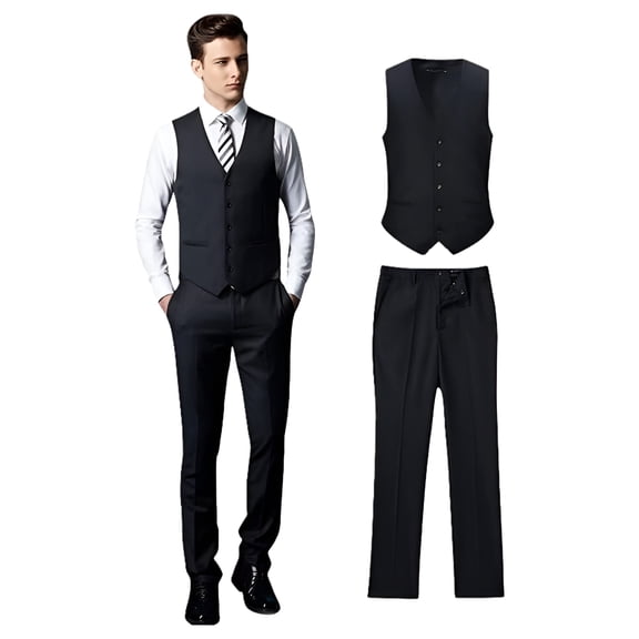 Wehilion V-Neck Slim Fit Waistcoat 70%Polyester & 30%Viscose, Tuxedo (Men's)