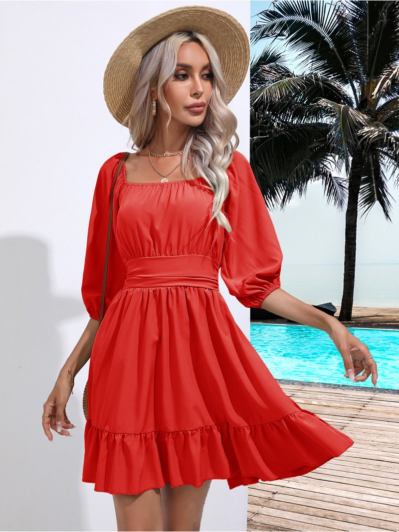 slim fit dress slacks Shimmer Wine Red Fit & Flare Wedding Party Dress main image 1