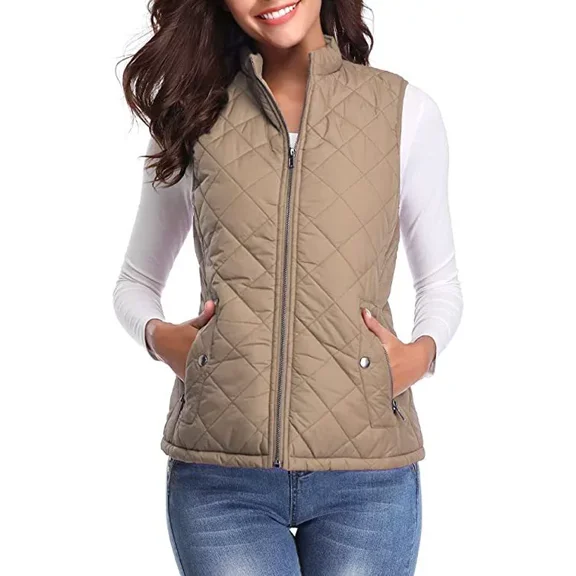 Wehilion Women's Vests - Padded Puffer Lightweight Sleevesless Vest for Women, Stand Collar Quilted Gilet with Zip Pockets