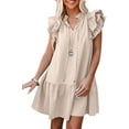 thumbnail image 1 of Wehilion Womens 2023 Summer V-Neck Drawstring Ruffle Cap Short Sleeve Side Pockets Mini Dress Sundress, 1 of 6
