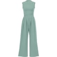 thumbnail image 1 of Wehilion Womens Summer One Piece Sleeveless Mock Neck Wide Leg Pants Rompers With Pockets, 1 of 9