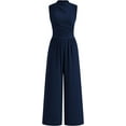 thumbnail image 1 of Wehilion Womens Summer One Piece Sleeveless Mock Neck Wide Leg Pants Rompers With Pockets, 1 of 7