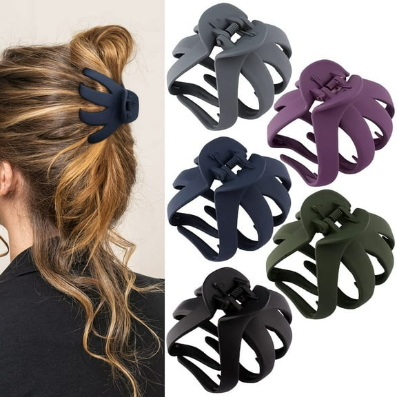 WeiDongzhuo 5-Pack Jumbo Octopus Hair Clips, 3.15" Matte Large Claw Clips for Thick Hair, Non-Slip Hair Accessories for Women