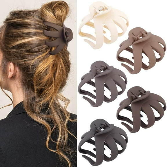 WeiDongzhuo 5-Pack Octopus Claw Clips, 3.15" Large Hair Clips for Thick Hair, Neutral Color Jumbo Jaw Clamps for Women & Girls