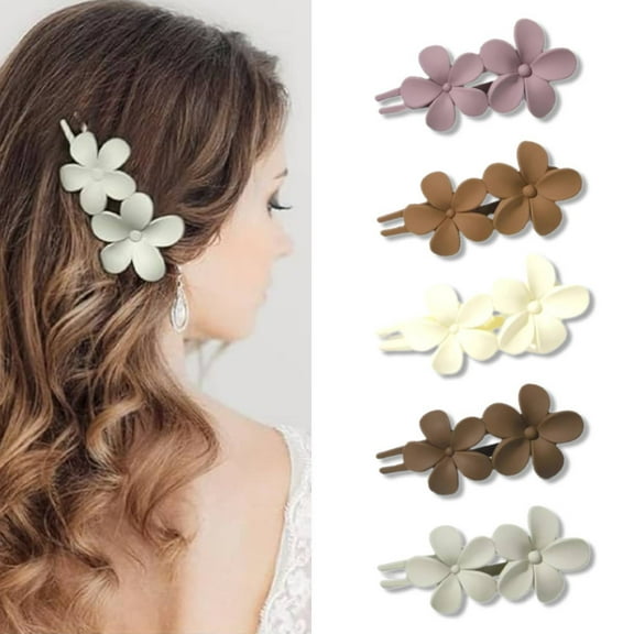 WeiDongzhuo 5-Piece Flat Hair Clips Set, Matte Non-Slip Lay Flat Claw Clips & Flower Hair Clips for All Hair Types, Wedding Party Hair Accessories