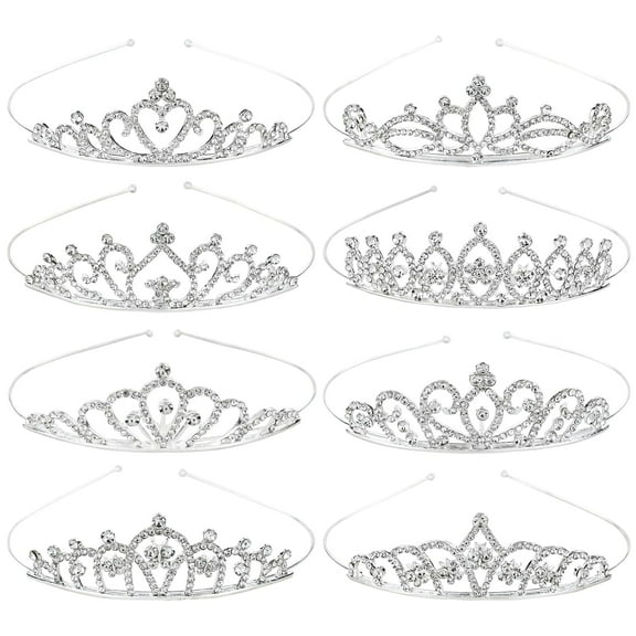 WeiDongzhuo 8-Pack Rhinestone Crown Tiara Headbands Silver Metal Glitter Wedding Prom Party Hair Accessories for Women Teens Brides