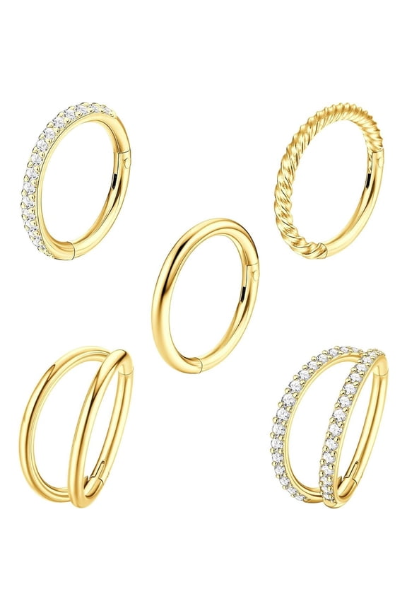 Body Piercing Jewelry Set 5-Piece 18G 16G Nose Rings Hoop CZ Clicker Septum Lip Helix Cartilage Earring 8mm 10mm