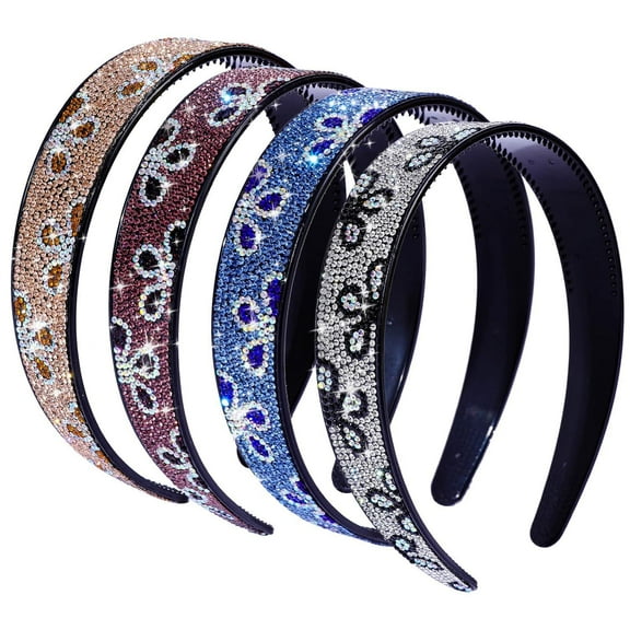 WeiDongzhuo Rhinestone Headband 4-Pack Sparkly Crystal Non-Slip Hair Hoop Comfortable for Women Prom Party Daily Wear
