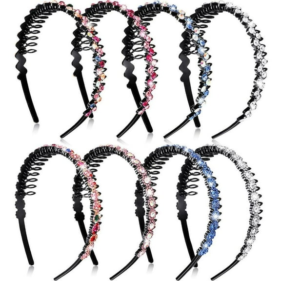 WeiDongzhuo Rhinestone Teeth Comb Headband 8-Piece Non-Slip Hair Accessories Flower Wave Designs Multicolor for Women