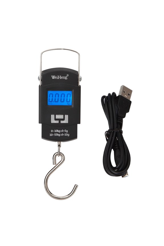 WeiHeng WH-A25 Rechargeable Portable Electronic Scale LCD Display Luggage Scale Multi-unit Conversion Retractable Storage Handle 55kg Double Accuracy Scales with Backlight