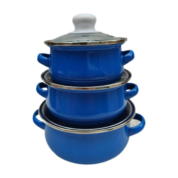 WeiLaiKeQi 3 Pieces Enamel Cooking Pots Stew Bean Simmer Pot Kitchen Household Cookware dark blue