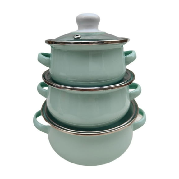 WeiLaiKeQi 3 Pieces Enamel Cooking Pots Stew Bean Simmer Pot Kitchen Household Cookware light blue