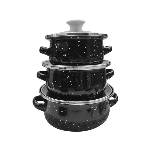 WeiLaiKeQi 3 Pieces Enamel Mini Pot Set Gifts Deep Double Handle Home Kitchen Pots Home black