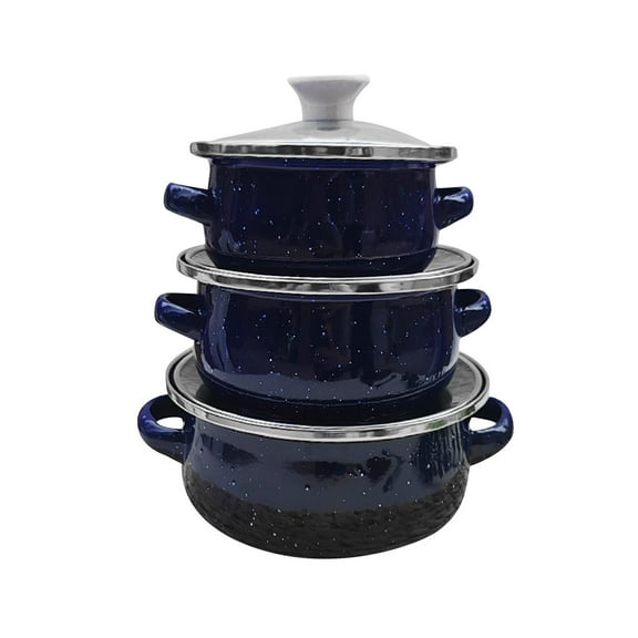 WeiLaiKeQi 3 Pieces Enamel Mini Pot Set Gifts Deep Double Handle Home Kitchen Pots Home dark blue