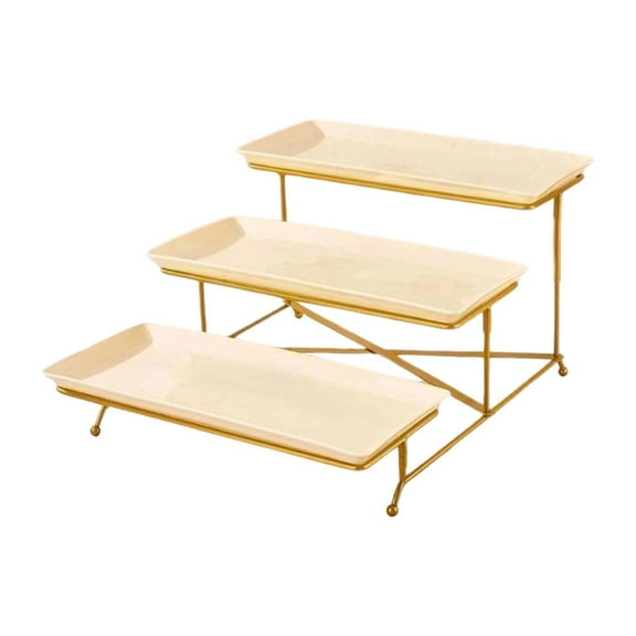 WeiLaiKeQi 3 Tier Serving Tray Porcelain Serving Platters for Snack Fruit Fruit Display golden rack