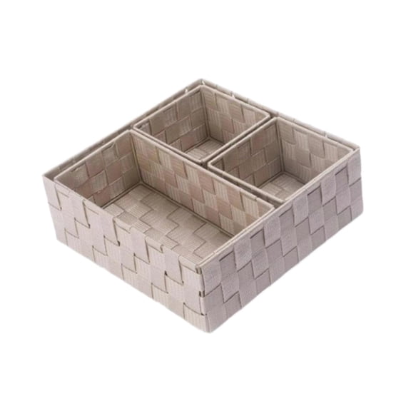 WeiLaiKeQi 4 Pieces Woven Storage Baskets Bathroom Organizer for Office Tabletop Vanity Khaki