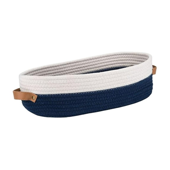 WeiLaiKeQi Cotton Rope Woven Basket Bathroom Organizer Bin for Living Room Home Cabinet Blue and White