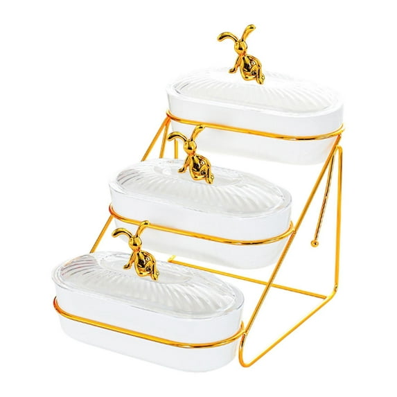 WeiLaiKeQi Dried Fruit Dish with Lid Platter Serving Tray for Cookies Appetizer Kitchen White 3 Tiers