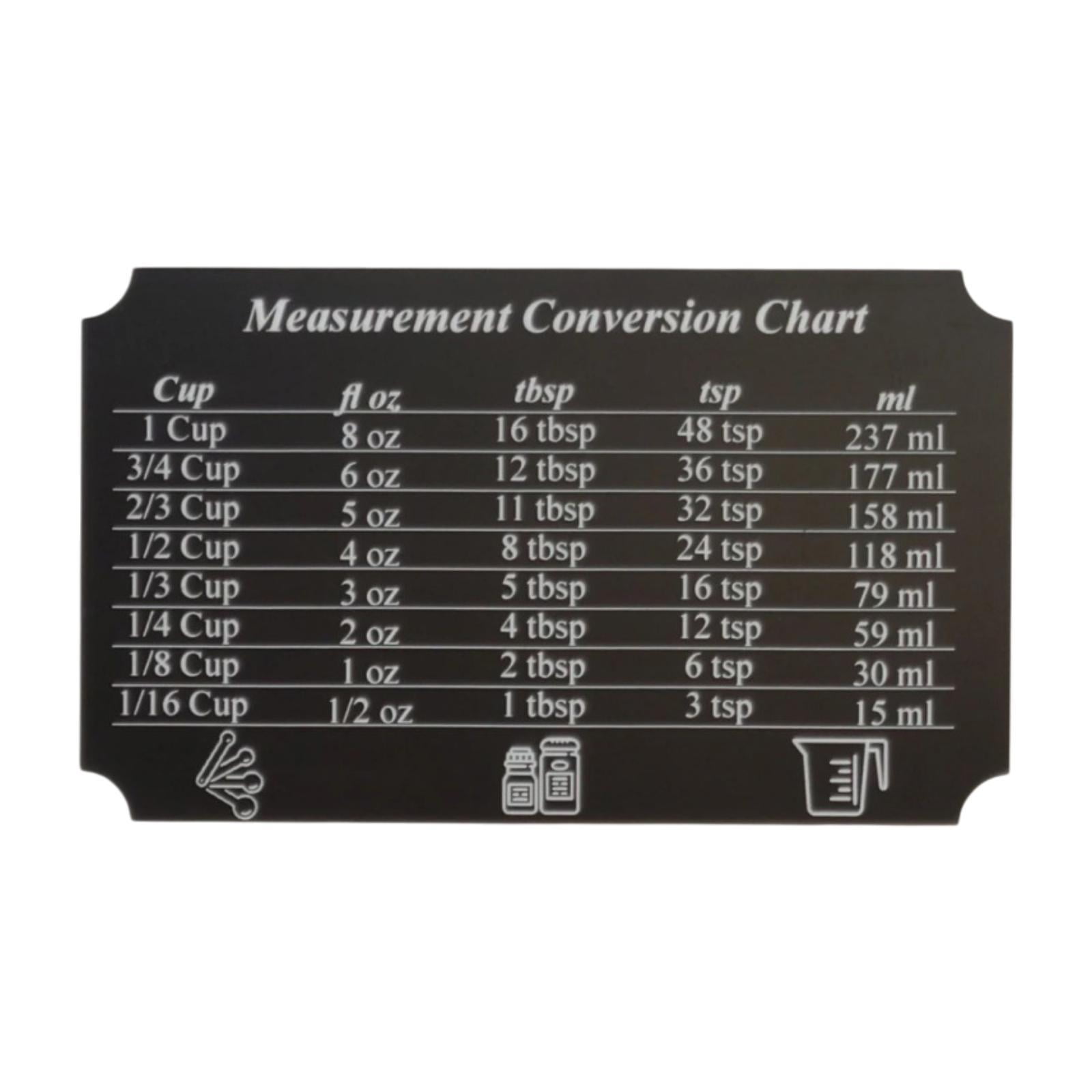 WeiLaiKeQi Kitchen Conversion Chart Cups Milliliters Teaspoons