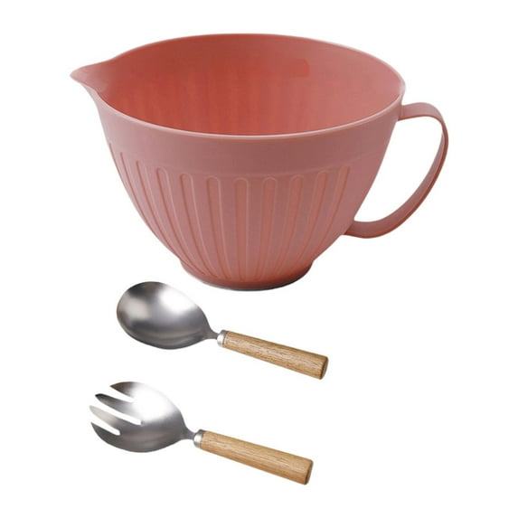 WeiLaiKeQi Mixing Bowl Baking Accessory Long Handle Serving Bowl for Soup Baking Snacks Pink with fork
