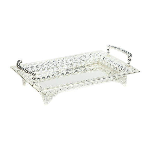 WeiLaiKeQi Rectangle Serving Tray Nordic Iron Art Tray for Household Vanity Dining Room Silver