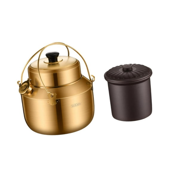 WeiLaiKeQi Stew Cooker Simmer Pot with Inner Liner Stockpot Slow Cooker Health Preservation Cooker for RV Travel Kitchen Salad Milk Food Gold