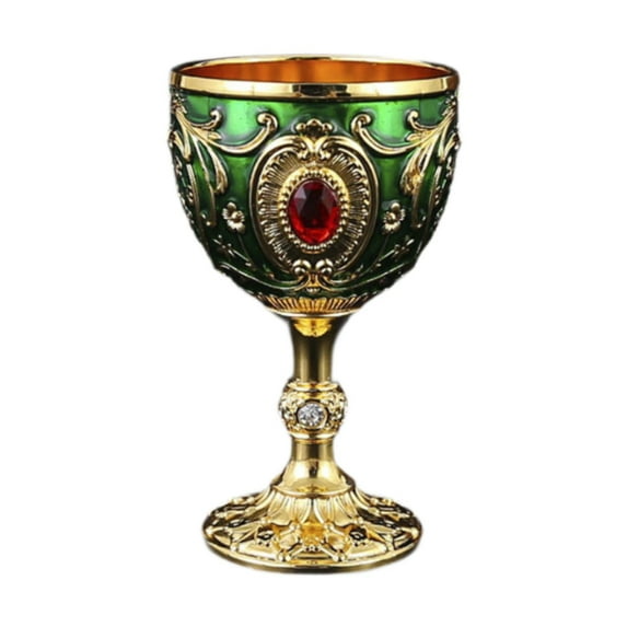 WeiLaiKeQi Wine Cup Tableware Bar Mini Chalice Collection Vintage Embossed Water Goblet Gold Green