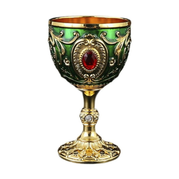 WeiLaiKeQi Wine Cup Tableware Bar Mini Chalice Collection Vintage Embossed Water Goblet Gold Green