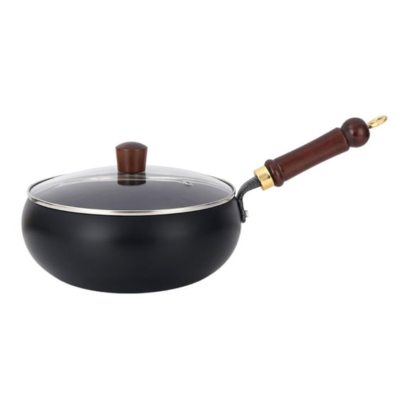 WeiLaiKeQi Wok Pan Iron Wok 11inch Cooking Pot Multipurpose with Wood Handle for Gas Flat Bottom Stir Fry Pan for Hotel Camping Kitchen