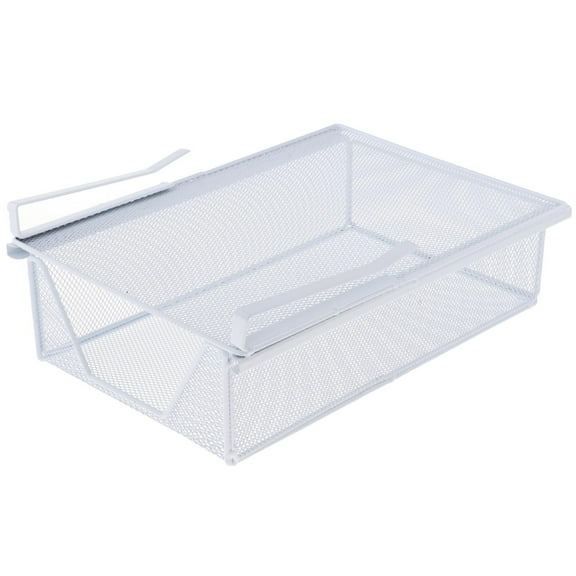 WeiLaiKeQi under Cabinet Hanging Drawer Pull Out Basket Metal Wire Portable Cabinet Closet Organizer under Shelf for Office Laundry Room White