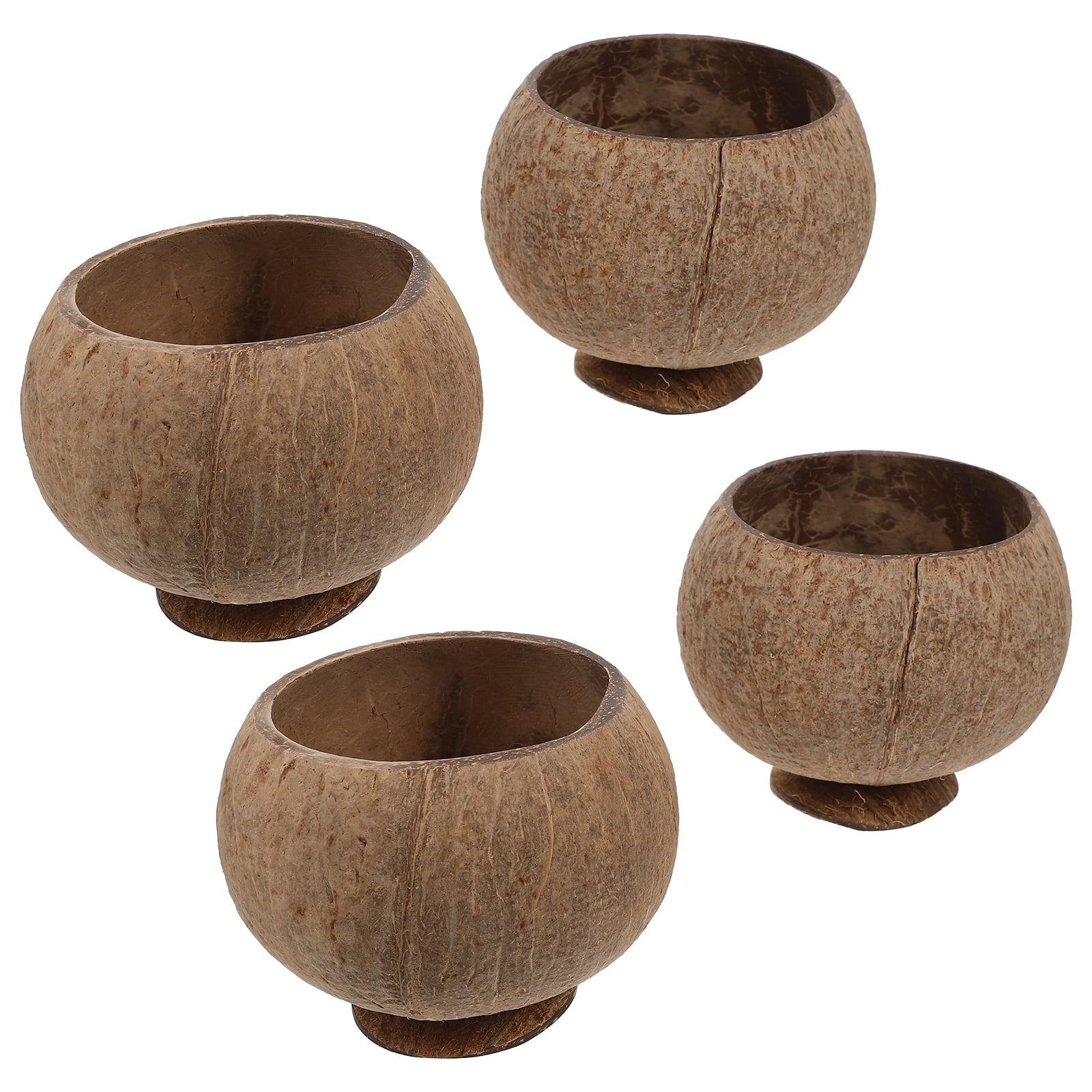 4 Natural Coconut Shell Cups for Luau Party and Snacks