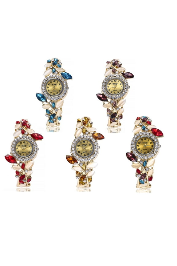 5 Pack Women Luxury Watch Bracelet Diamond Flower Lady Retro Wholesale Wrist Watch Jewellery