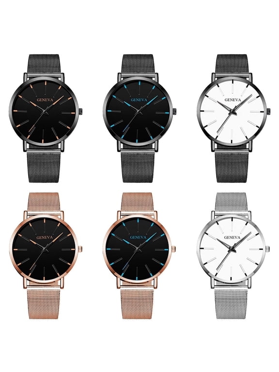 6 Pcs Wholesale Watches Men's boy's Simple Round Dial Mesh Strap Watch Analog Quartz Wrist Watch