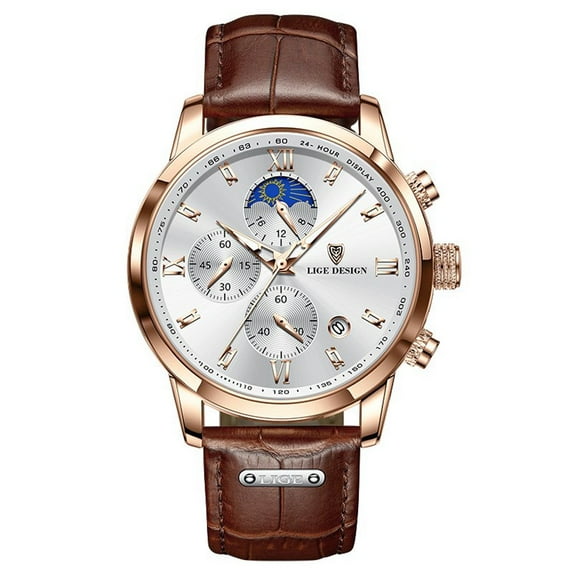 Weicam Men Boy Casual Waterproof Roman numerals Leather Band Analog Quartz Wristwatches with Chronograph Calender Business Watch