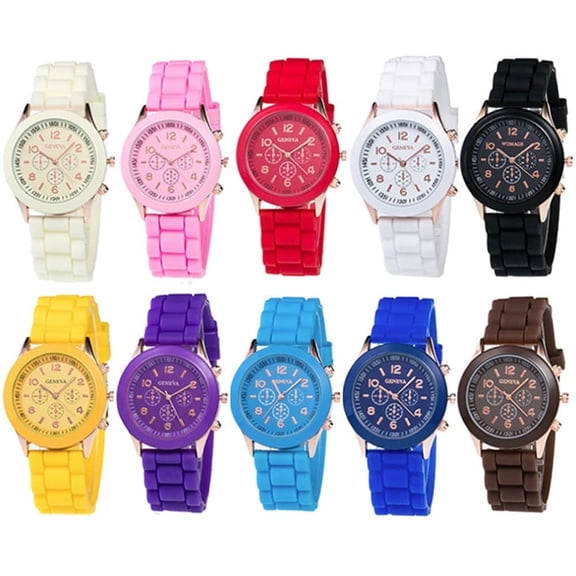 Weicam Wholesale 10 Pack Men Women Girl Silicone Band Watch Set Analog Quartz Jelly Colorful Wristwatch