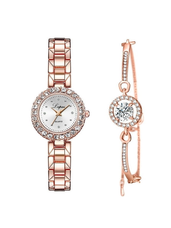 Women Elegant Crystal Bangle Bracelet Watch Sets Analog Quartz Wristwatches