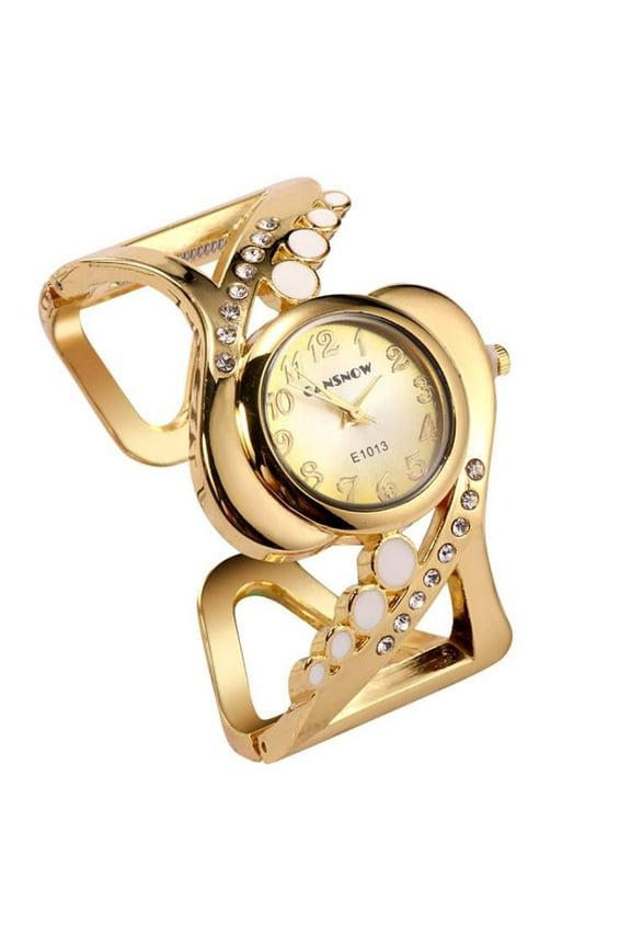 Women Luxury Crystal Cuff Bracelet Round Dial Analog Quartz Wrist Watch for Ladies