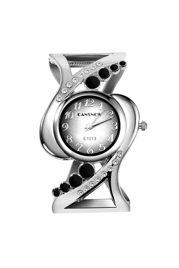 Women Luxury Crystal Cuff Bracelet Round Dial Analog Quartz Wrist Watch for Ladies