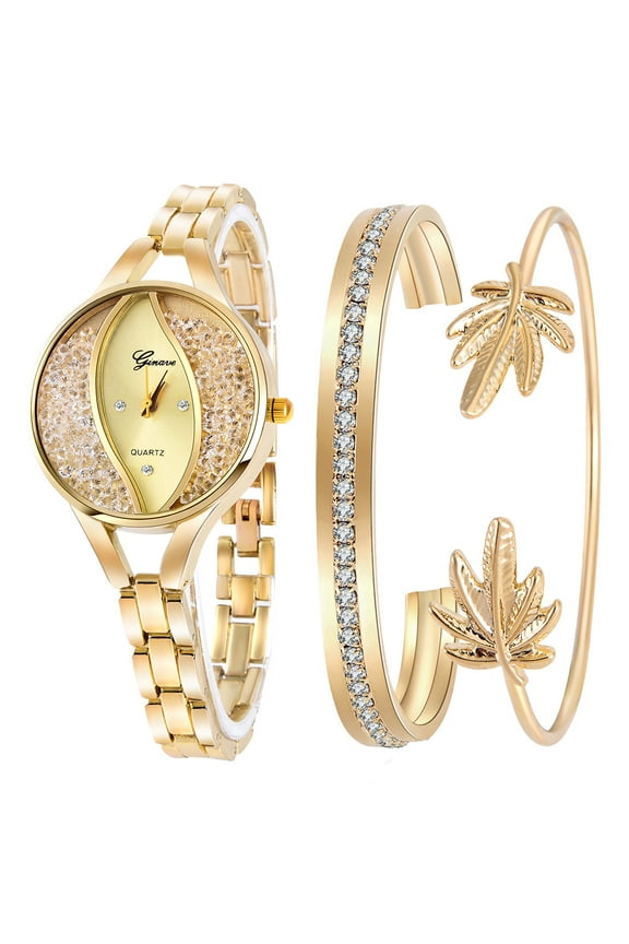 Women's Diamond Wristwatch Bangle Bracelet Jewelry Set Analog Quartz Wrist Watch for Ladies