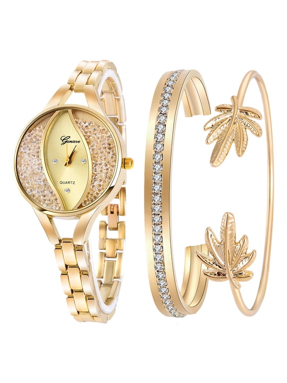 Women's Diamond Wristwatch Bangle Bracelet Jewelry Set Analog Quartz Wrist Watch for Ladies