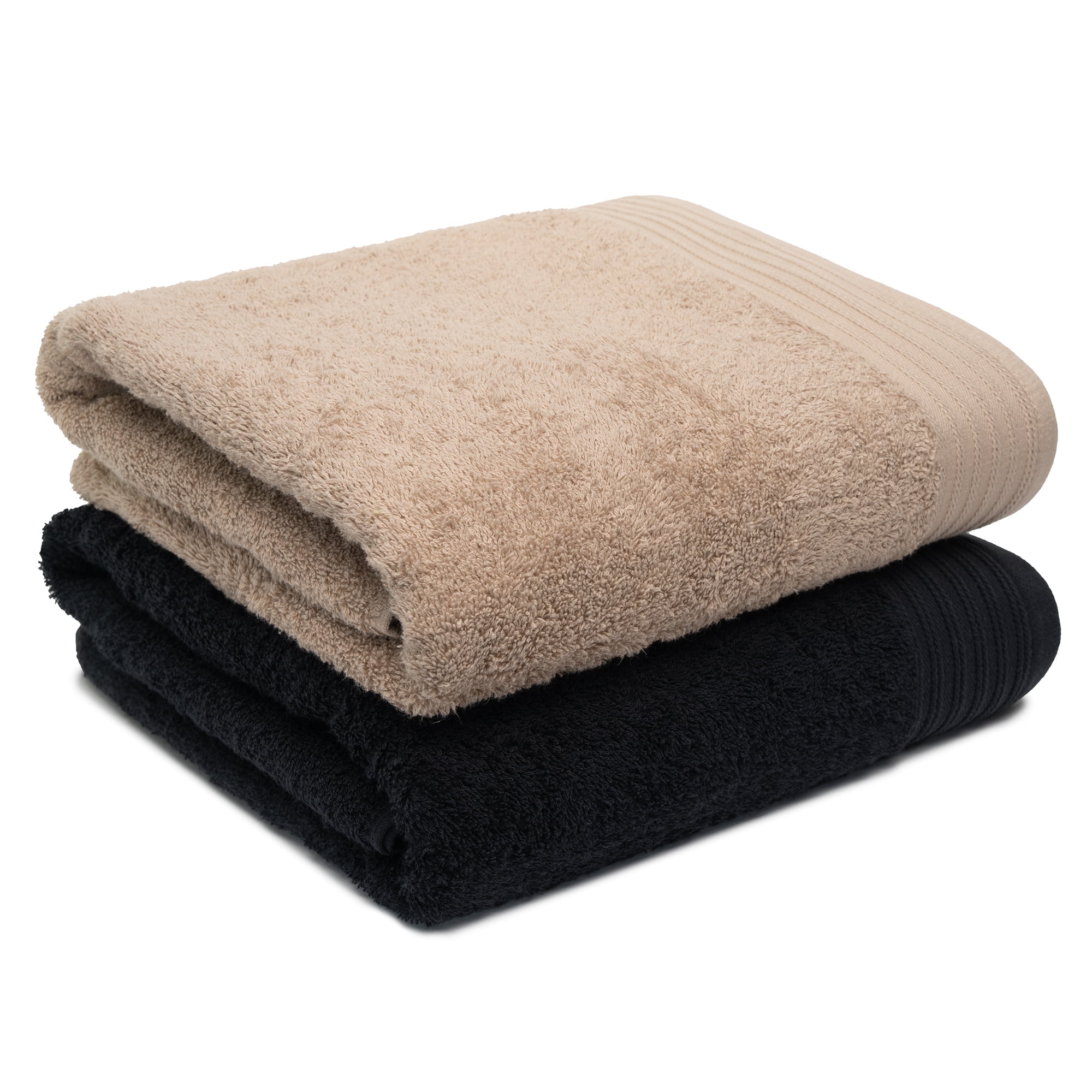 Weidemans 100% Cotton Bath Towels | Eco-Friendly Exclusive Bathsheet towels Set of 2 (Size: 35" X 70") | Ultra Soft and Highly Absorbent Bath Towel Set Gym, Hotel, Travel Camp, Pool Spa |Black & Sand