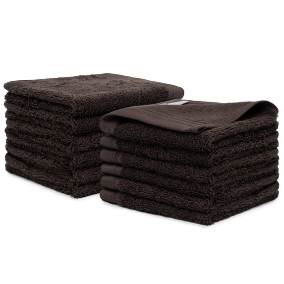 Weidemans 100% Cotton Washcloths 12 Pieces Towel Set | Fingertip Washcloth 13" X 13" | Towels for Bathroom, Hand, Kitchen, Cleaning | Machine Washable high Absorbency Bathroom Face Towels | Chocolate