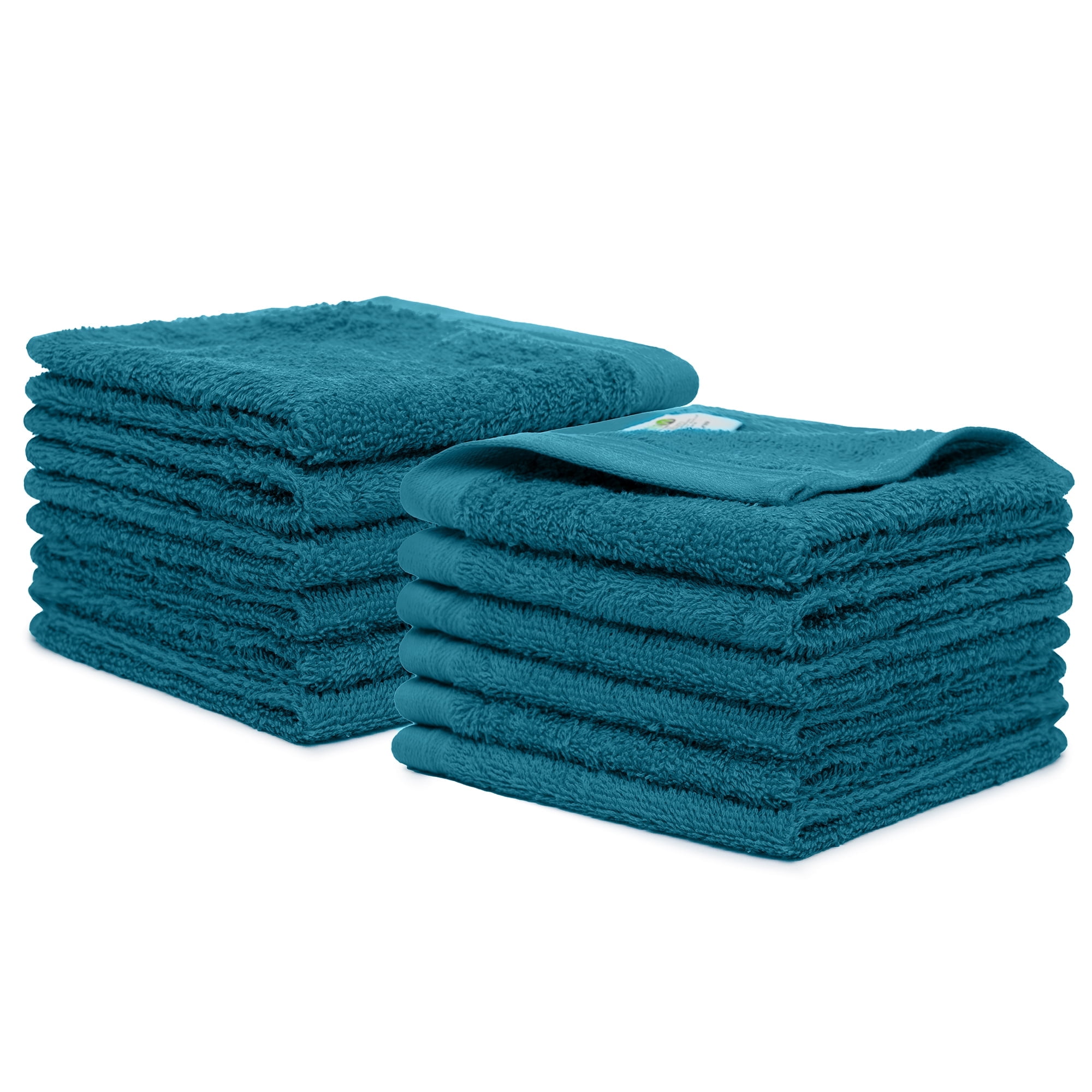 Weidemans 100% Cotton Washcloths 12 Pieces Towel Set | Fingertip Washcloth 13" X 13" | Towels for Bathroom, Hand, Kitchen, Cleaning | Machine Washable high Absorbency Bathroom Face Towels | Teal Blue