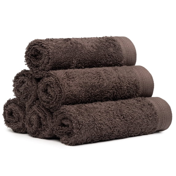 Weidemans 100% Cotton Washcloths 6 Pieces Towel Set | Fingertip Washcloth 13" X 13" | Towels for Bathroom, Hand, Kitchen, Cleaning | Machine Washable high Absorbency Bathroom Face Towels | Chocolate