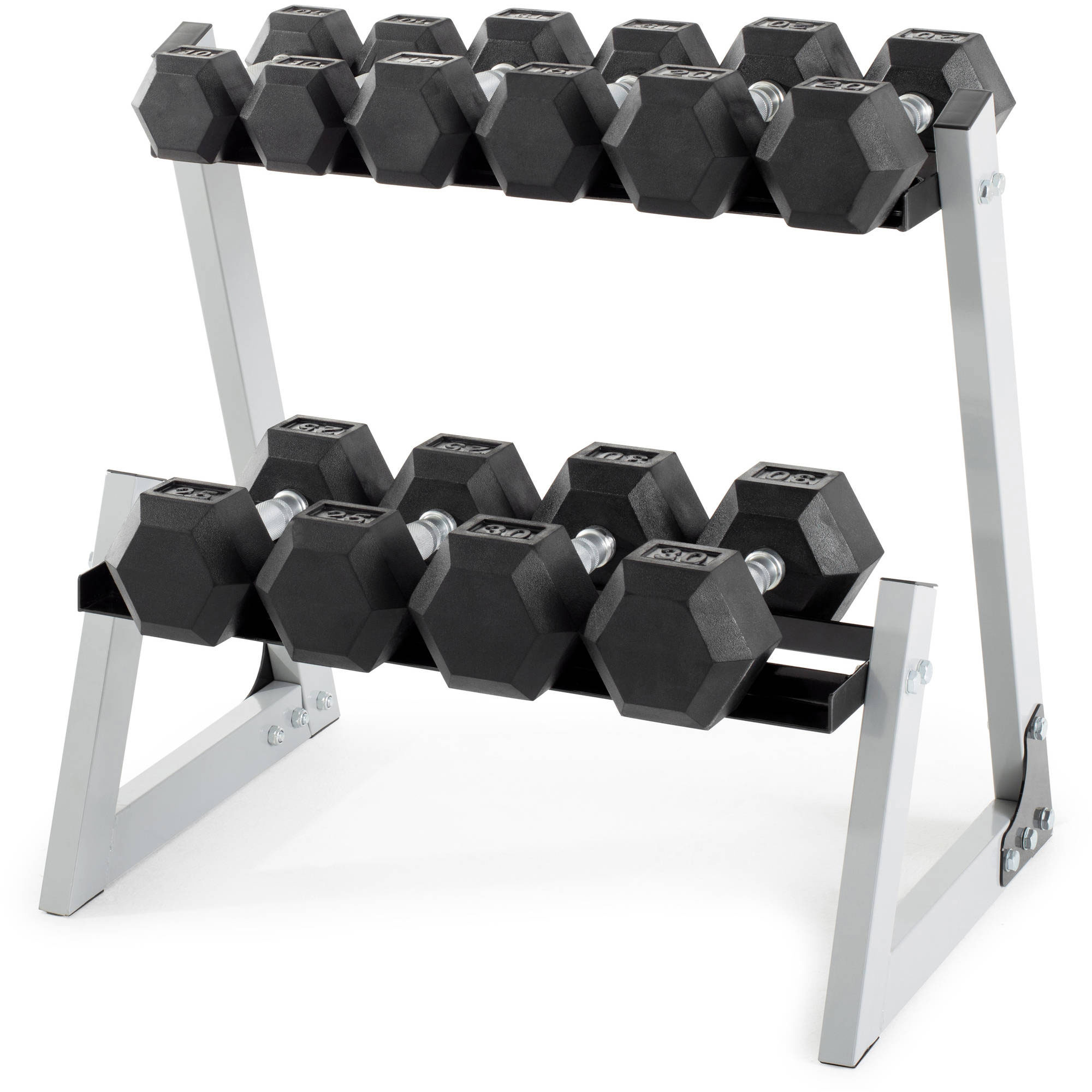 Weider 200 lb. Rubber Hex Dumbbell Weight Set with Weight Rack - image 1 of 12