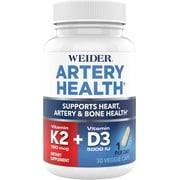 Weider Artery Health - Artery Flexibility & Heart Health - With Vitamin K2, D3 & Ginger - Bone & Immune Support* - Gluten Free & Vegan - 30 Veggie Capsules