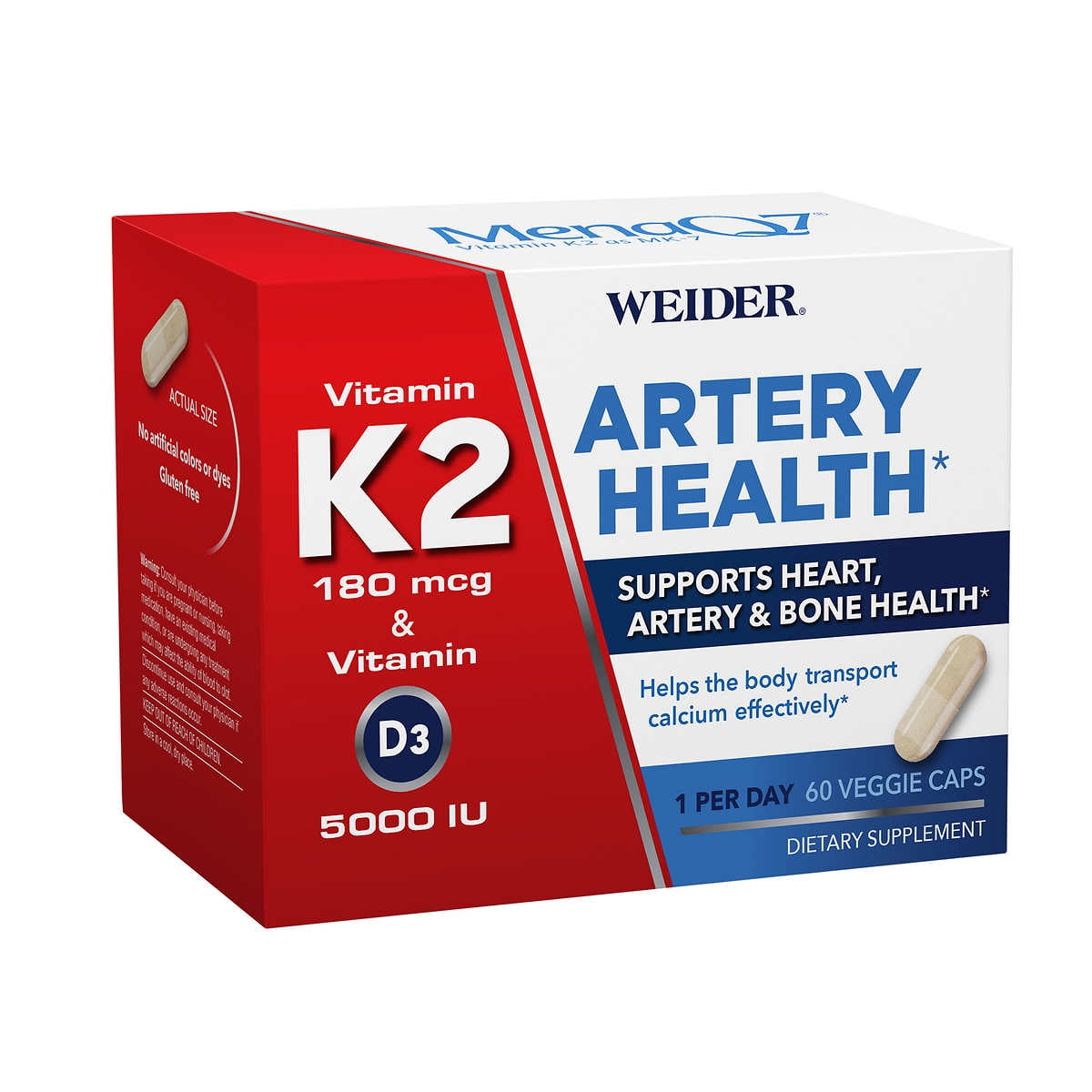 Weider Artery Health Veggie Caps, Vitamin K2 + D3, Heart/Bone Support