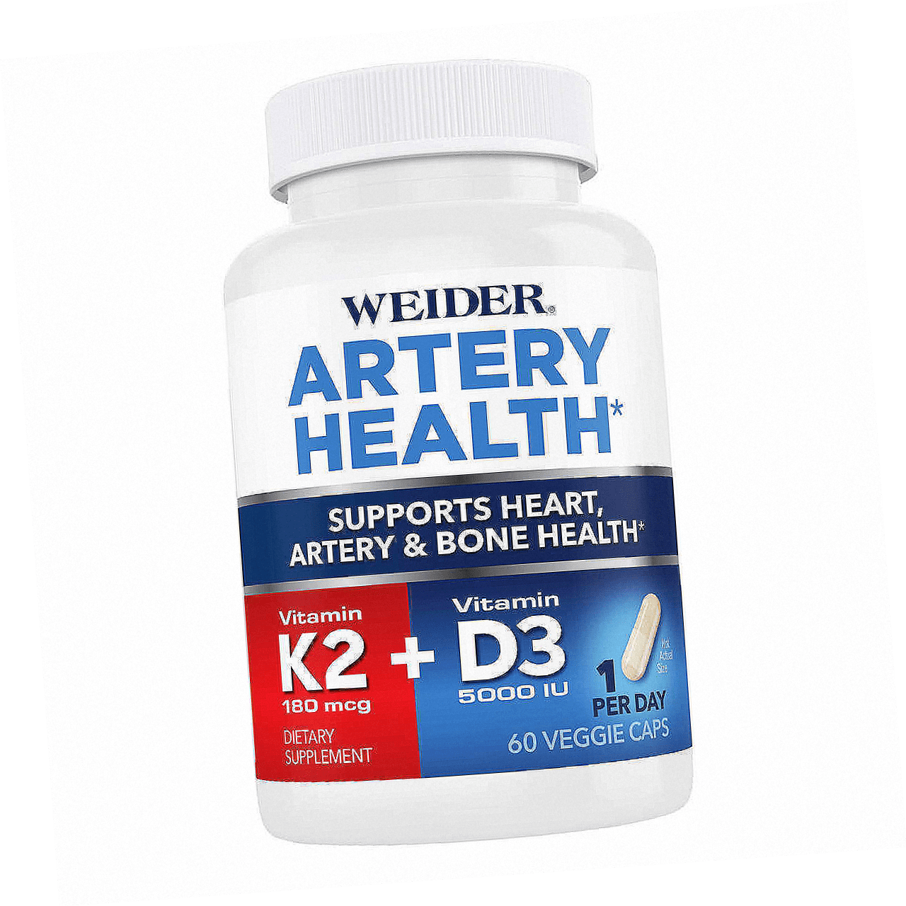 Weider Artery Health with Vitamin K2 plus D3 and Ginger , 60 Veggie