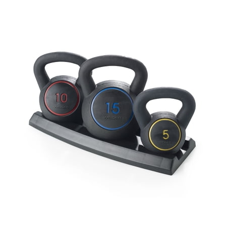 Weider Power Kettlebell Kit, 5 -15 Lbs. with Vinyl Coating and Exercise Chart